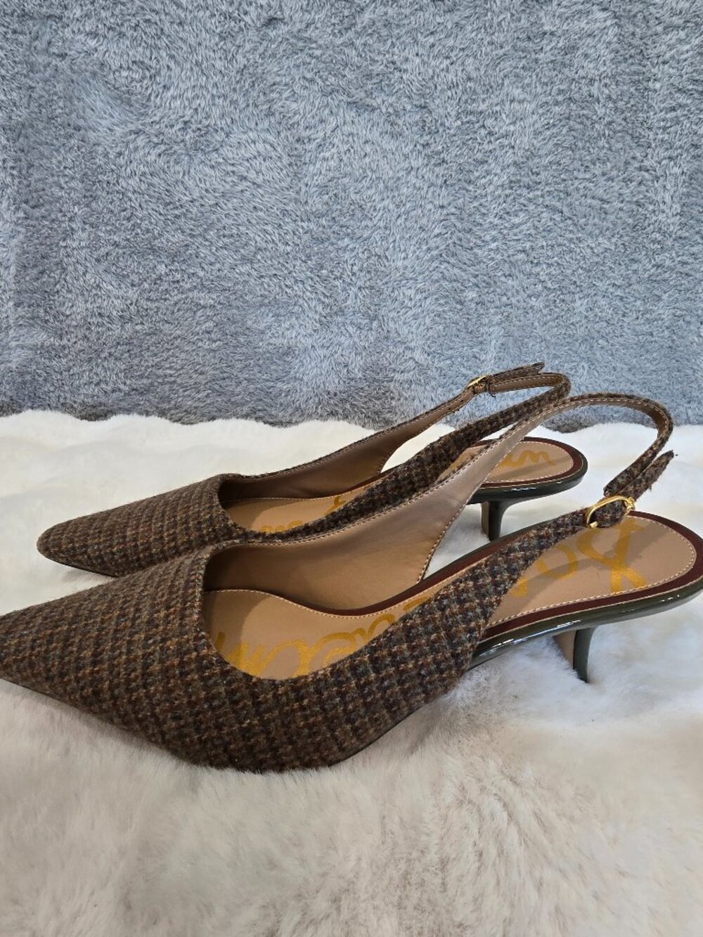 Sam Edelman Bianka Slingback Pumps Brown Plaid Fabric Women's Sizes NEW - Picture 6 of 13
